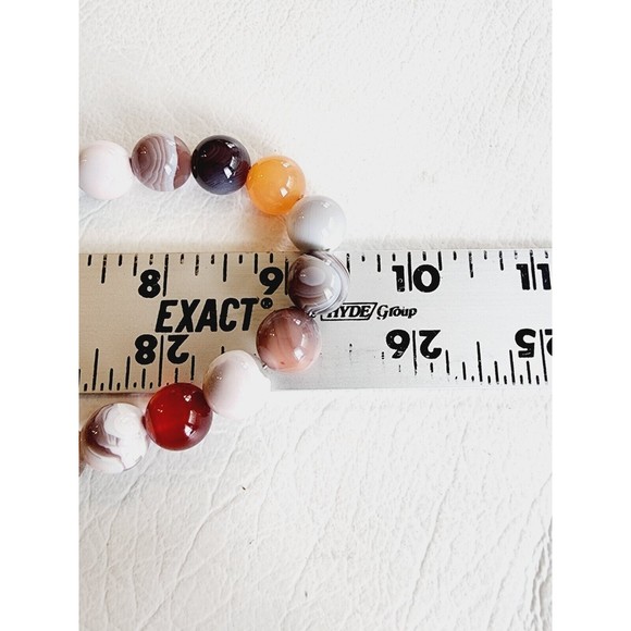 Vintage FP Agate 10mm Beaded Sterling Silver Gemstone Statement Necklace - Picture 8 of 10